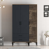 Kledingkasten - Kledingkast Kumual PT Walnoot Antraciet Melamine 120x47,5x201,4 cm - Dimehouse