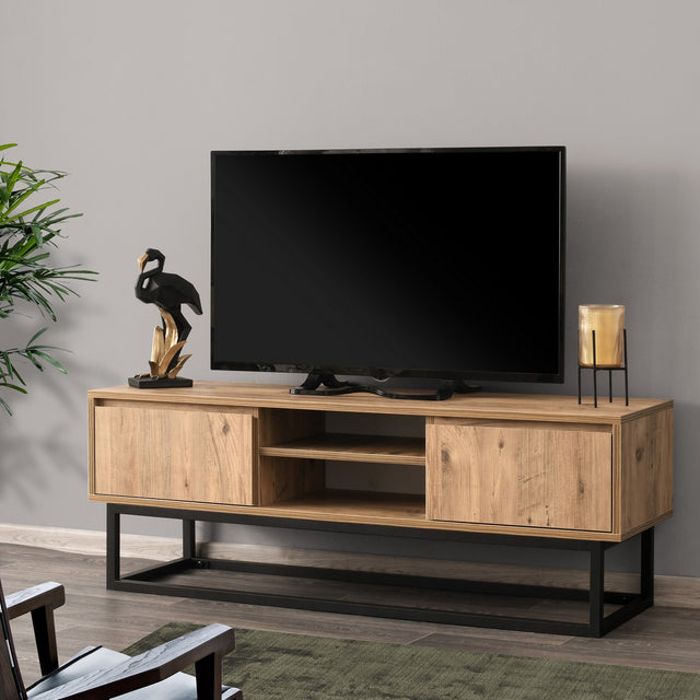 TV Meubels - TV Meubel Belinda Zwart Dennenhout Melamine 140x50x40 cm - Dimehouse