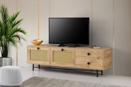 Mueble TV Japandi Hapsiyas Roble Melamina Negro 180x60x40 cm