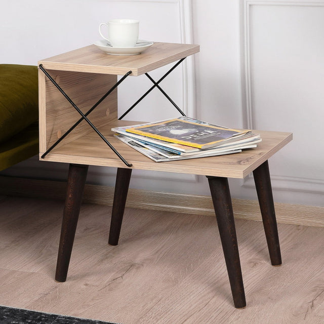 Nachtkastjes - Nachtkastje Cross Eik Melamine 50x55x40 cm - Dimehouse