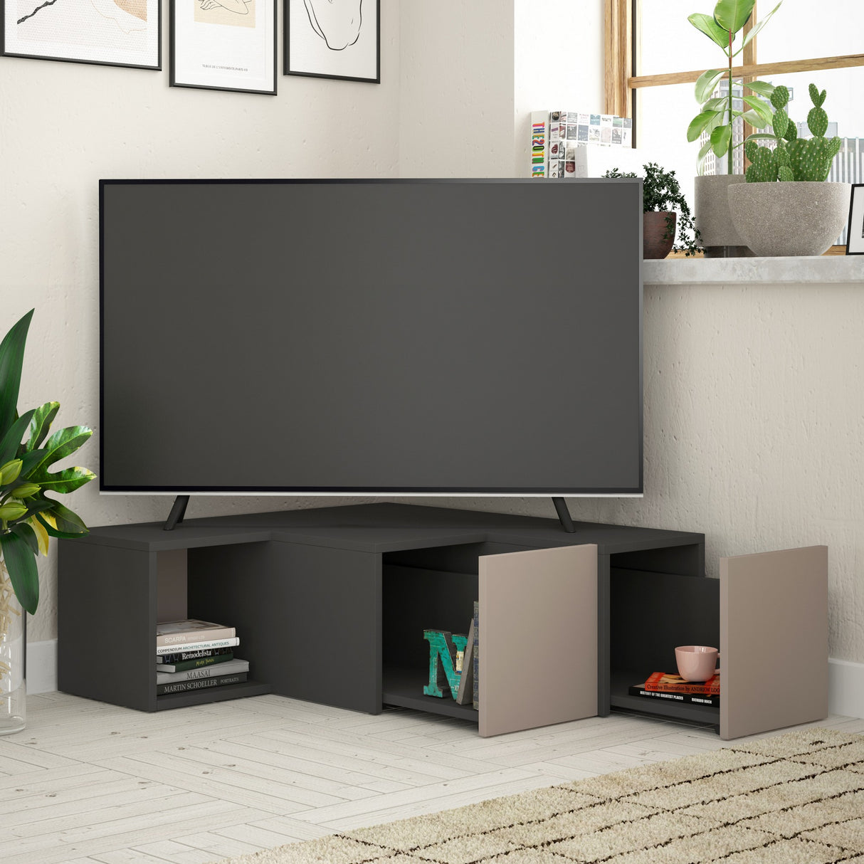 Muebles de TV Compact Anthracite Brown Melamine 90x32x92 cm