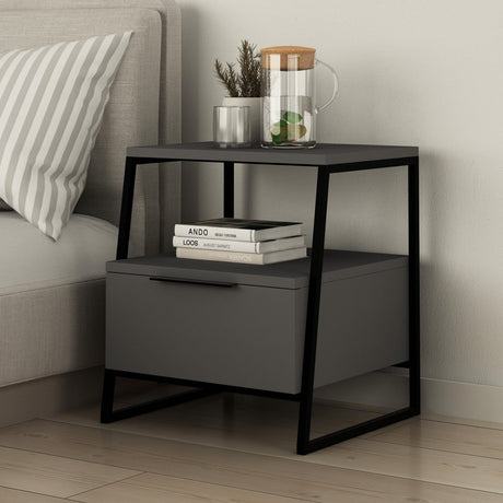 Nachtkastjes - Nachtkastje Pal Antraciet Melamine 45x50x40 cm - Dimehouse