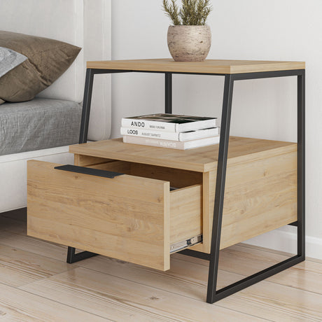 Mesa de noche Pal Oak Melamina negra 45x50x41 cm