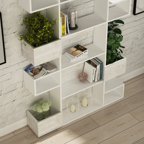 Librería moderna con compartimentos asimétricos melamina blanca Niho 120x171x20 cm