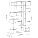 Boekenkasten - Moderne boekenkast met asymmetrische vakken wit eiken melamine Niho 120x171x20 cm - Dimehouse