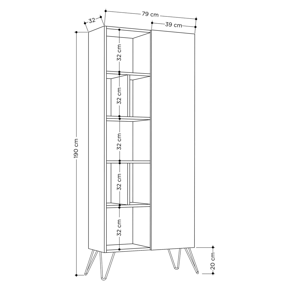Librería Jedda Eik Anthracite Melamine 79x190x32 cm