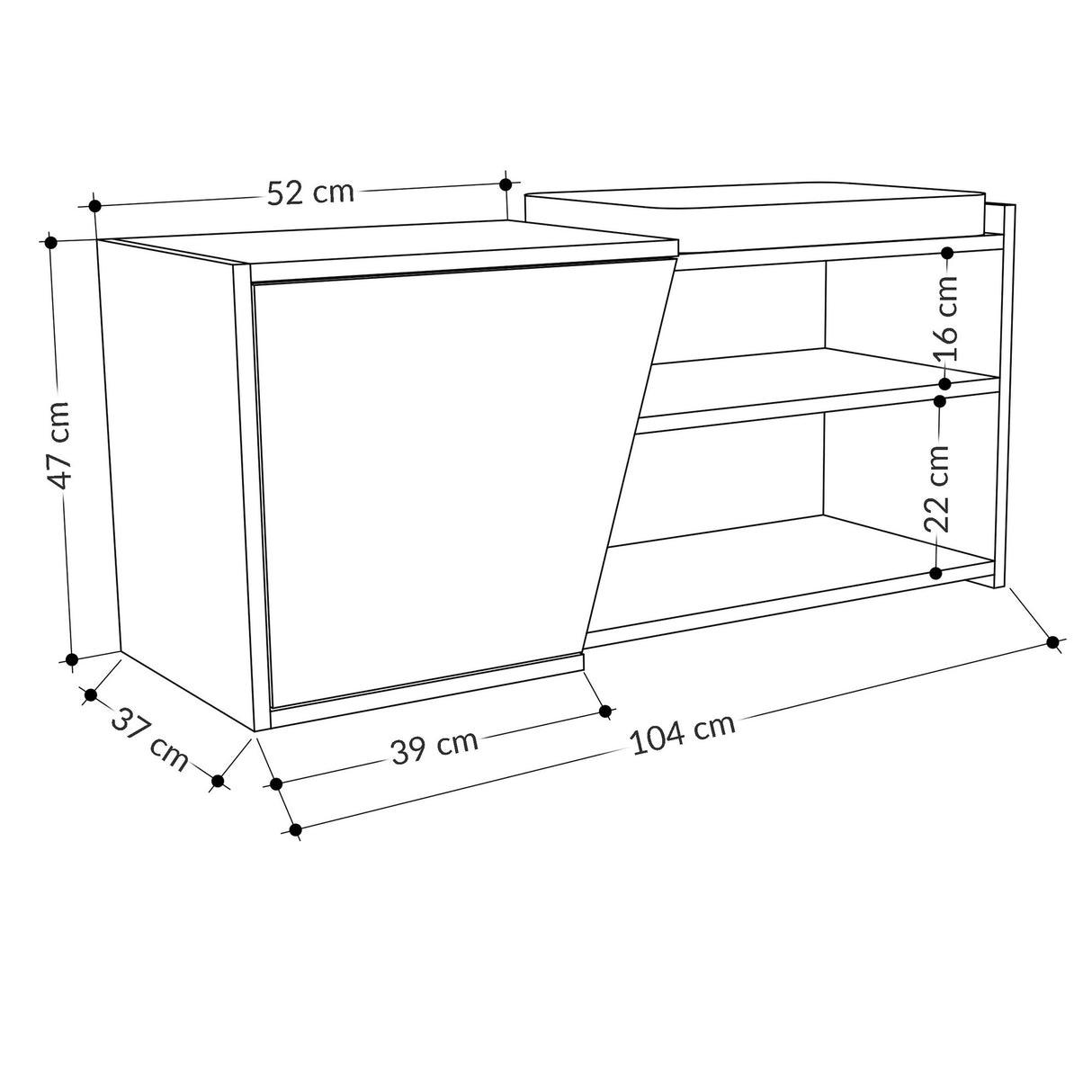 Schoenenkasten - Schoenenkast Fiona Eik Melamine 104x37x47 cm - Dimehouse