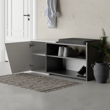 Gabinete de zapato Fiona Bench Anthracite White Melamine 104.6x47.2x37.5 cm
