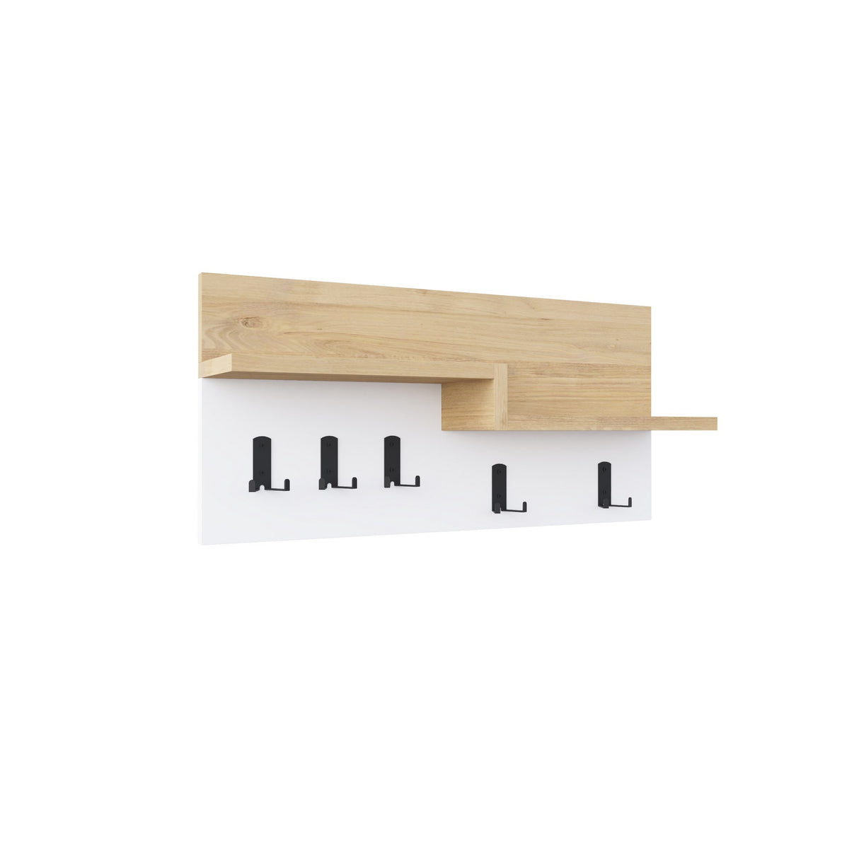 Perchero 5-Ganchos Blanco, Melamina de Roble - 65 cm 