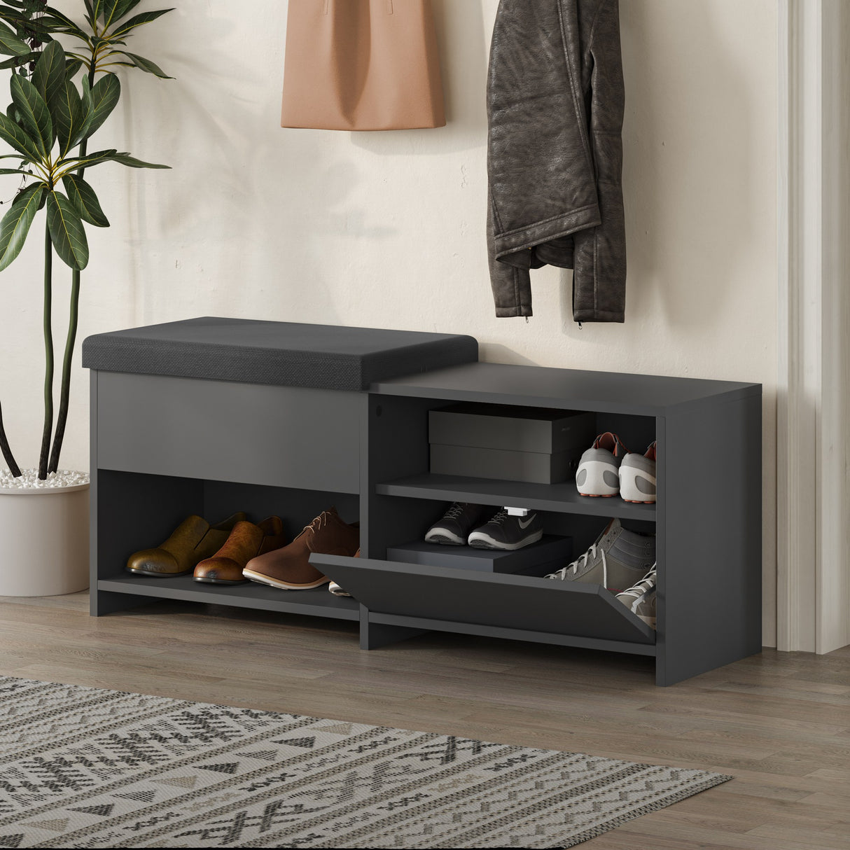 Schoenenkasten - Schoenenkast Filux Antraciet Melamine 120,3x51x40,5 cm - Dimehouse