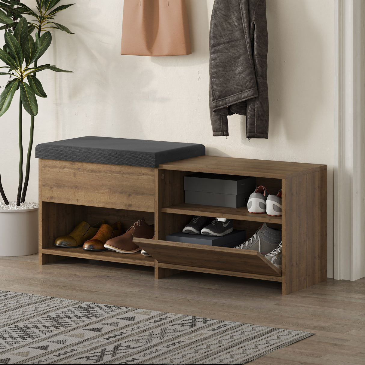 Schoenenkasten - Schoenenkast Filux Naturel Melamine 120,3x51x40,5 cm - Dimehouse