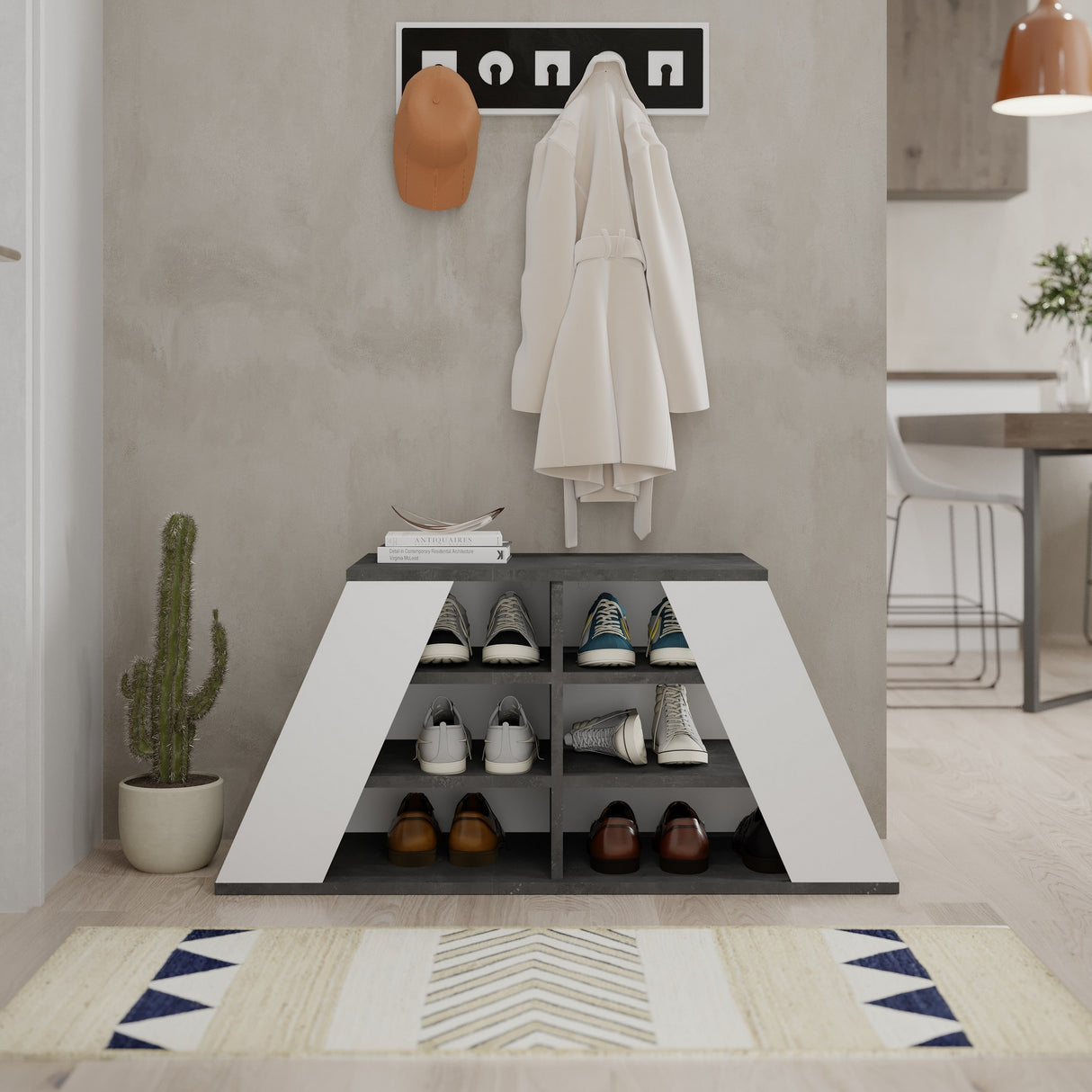 Schoenenkasten - Schoenenkast Pyramid Grijs Wit Melamine 105,5x50x37,5 cm - Dimehouse