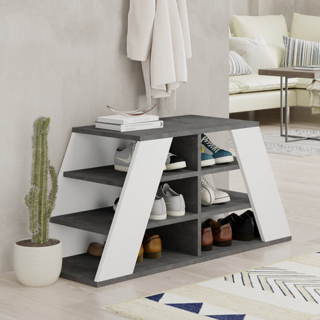 Pirámide del gabinete de zapato Melamina blanca gris 105.5x50x37.5 cm