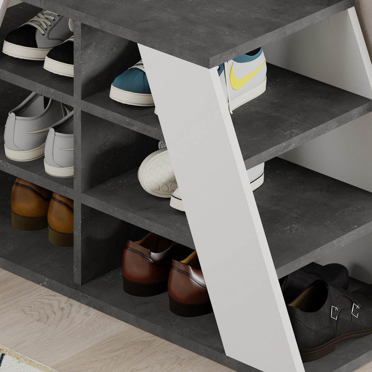 Schoenenkasten - Schoenenkast Pyramid Grijs Wit Melamine 105,5x50x37,5 cm - Dimehouse