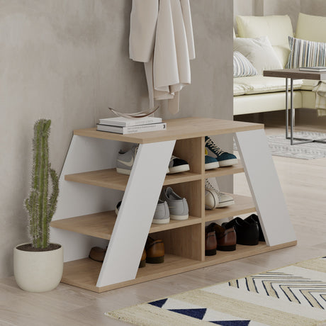 Gabinete de zapato Pyramid Oak White Melamine 105.5x50x37.5 cm