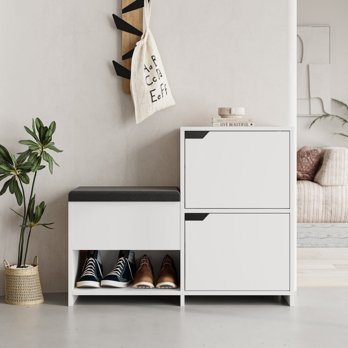 Schoenenkasten - Schoenenkast Haven Wit Melamine 101,5x80,5x35,5 cm - Dimehouse