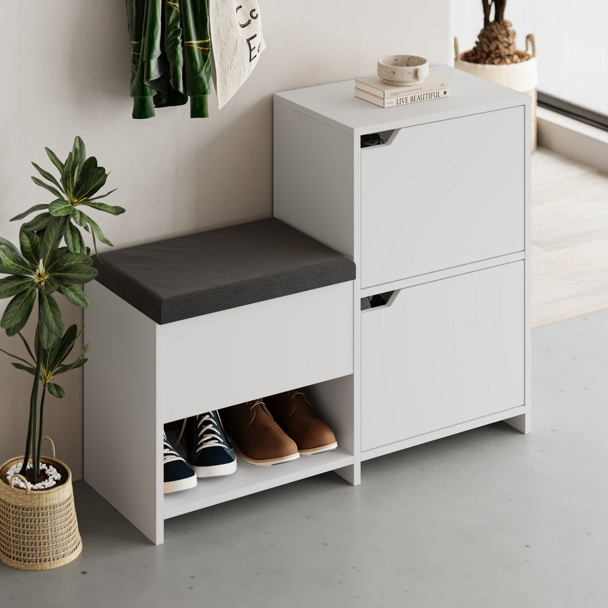 Schoenenkasten - Schoenenkast Haven Wit Melamine 101,5x80,5x35,5 cm - Dimehouse