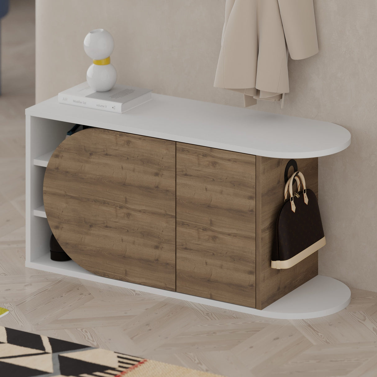 Schoenenkasten - Schoenenkast Nova Shoe Bench Naturel Wit Melamine 104x50x37 cm - Dimehouse