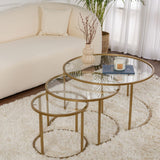 Salontafels - Moderne Ronde Salontafel Set van 3 Uru Goud - Transparant Glas - 80/60/42 cm - Dimehouse
