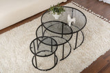 Salontafels - Moderne Salontafel Set van 3 Uru Zwart - Grijs Glas - 80/60/42 cm - Dimehouse
