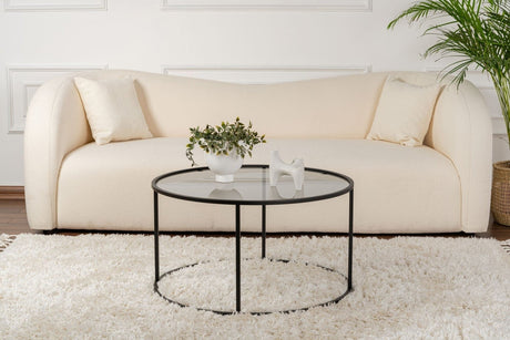 Salontafels - Moderne Ronde Salontafel Uru Zwart - Grijs Glas - 80 cm - Dimehouse