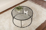 Salontafels - Moderne Ronde Salontafel Uru Zwart - Grijs Glas - 80 cm - Dimehouse