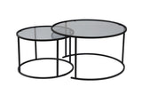 Salontafels - Moderne Ronde Salontafel Set van 2 Uru Zwart - Grijs Glas - 80/60 cm - Dimehouse