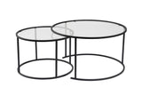 Salontafels - Moderne Ronde Salontafel Set van 2 Uru Zwart - Transparant Glas - 80/60 cm - Dimehouse