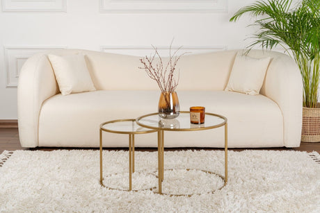 Salontafels - Moderne Ronde Salontafel Set van 2 Uru Goud - Transparant Glas - 60/42 cm - Dimehouse