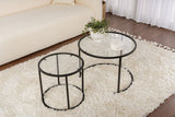 Salontafels - Moderne Ronde Salontafel Set van 2 Uru Zwart - Transparant Glas - 60/42 cm - Dimehouse