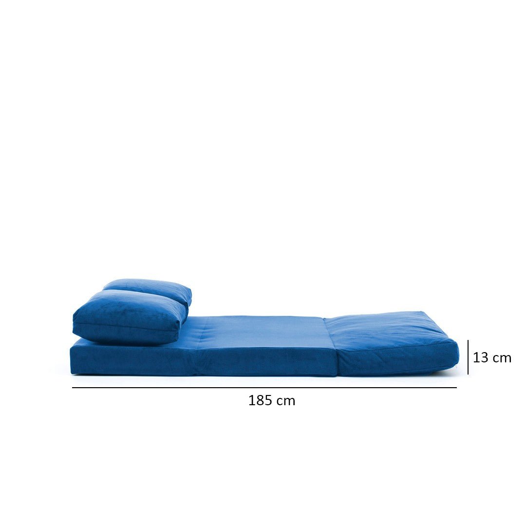 Sofá cama Japandi tela azul 2 plazas - respaldo bajo y regulable - Taida