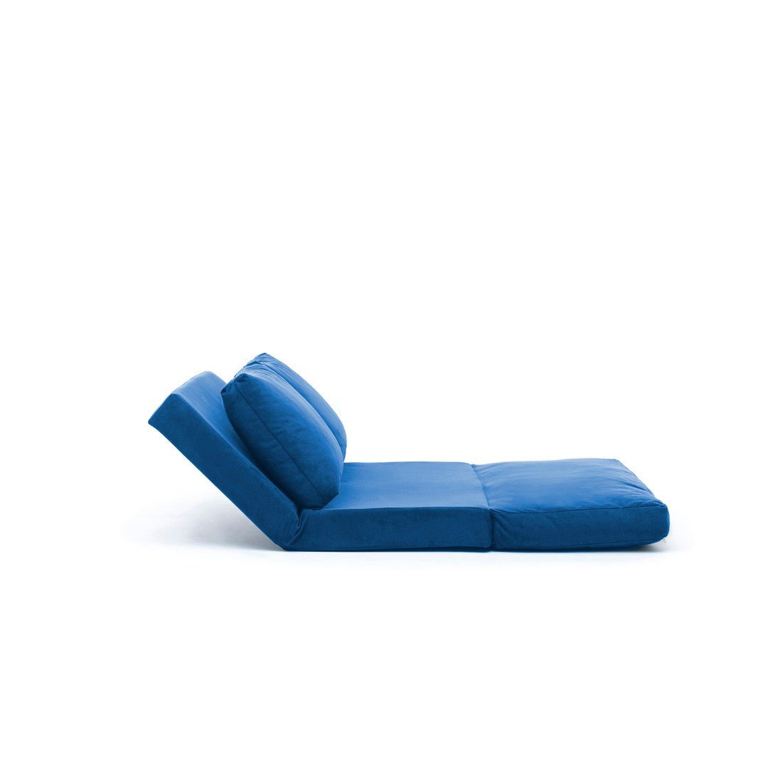 Sofá cama Japandi tela azul 2 plazas - respaldo bajo y regulable - Taida