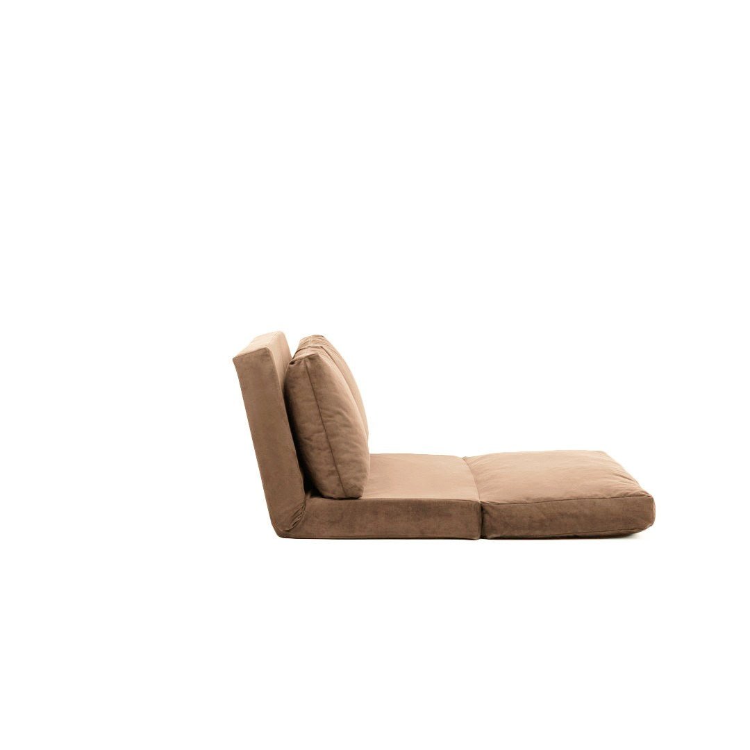 Banken - Slaapbank Japandi camel bruine stof 2 - zits - lage rug en verstelbaar - Taida - Dimehouse