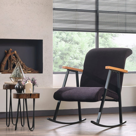 Mecedora retro de terciopelo negro con reposabrazos de madera de haya Yoka