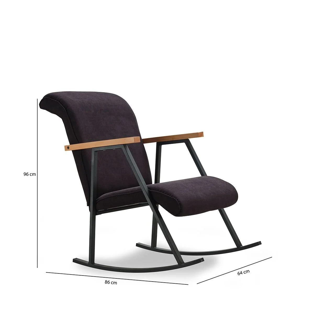 Fauteuils - Retro schommelstoel zwart velvet met beukenhout armleuning Yoka - Dimehouse