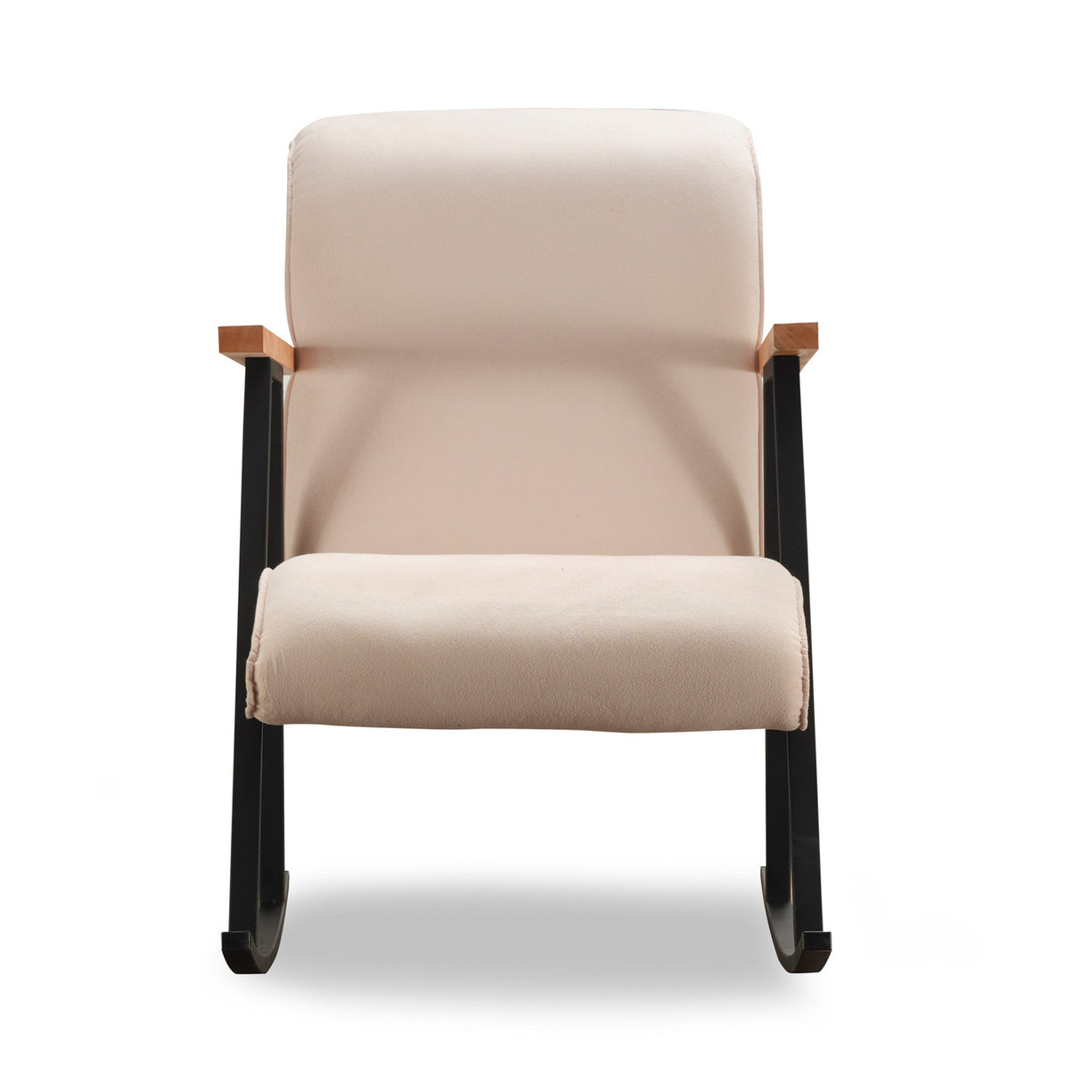 Fauteuils - Retro schommelstoel beige velvet met beukenhout armleuning Yoka - Dimehouse