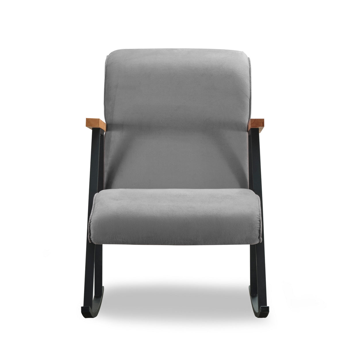 Fauteuils - Retro schommelstoel grijs velvet met beukenhout armleuning Yoka - Dimehouse