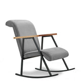 Fauteuils - Retro schommelstoel grijs velvet met beukenhout armleuning Yoka - Dimehouse
