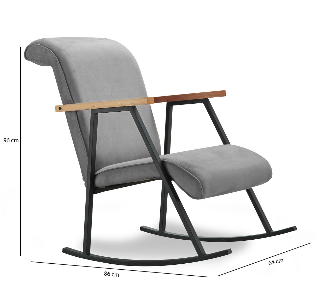 Fauteuils - Retro schommelstoel grijs velvet met beukenhout armleuning Yoka - Dimehouse