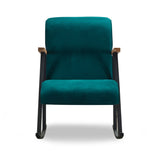 Fauteuils - Retro schommelstoel petrol blauw velvet met beukenhout armleuning Yoka - Dimehouse