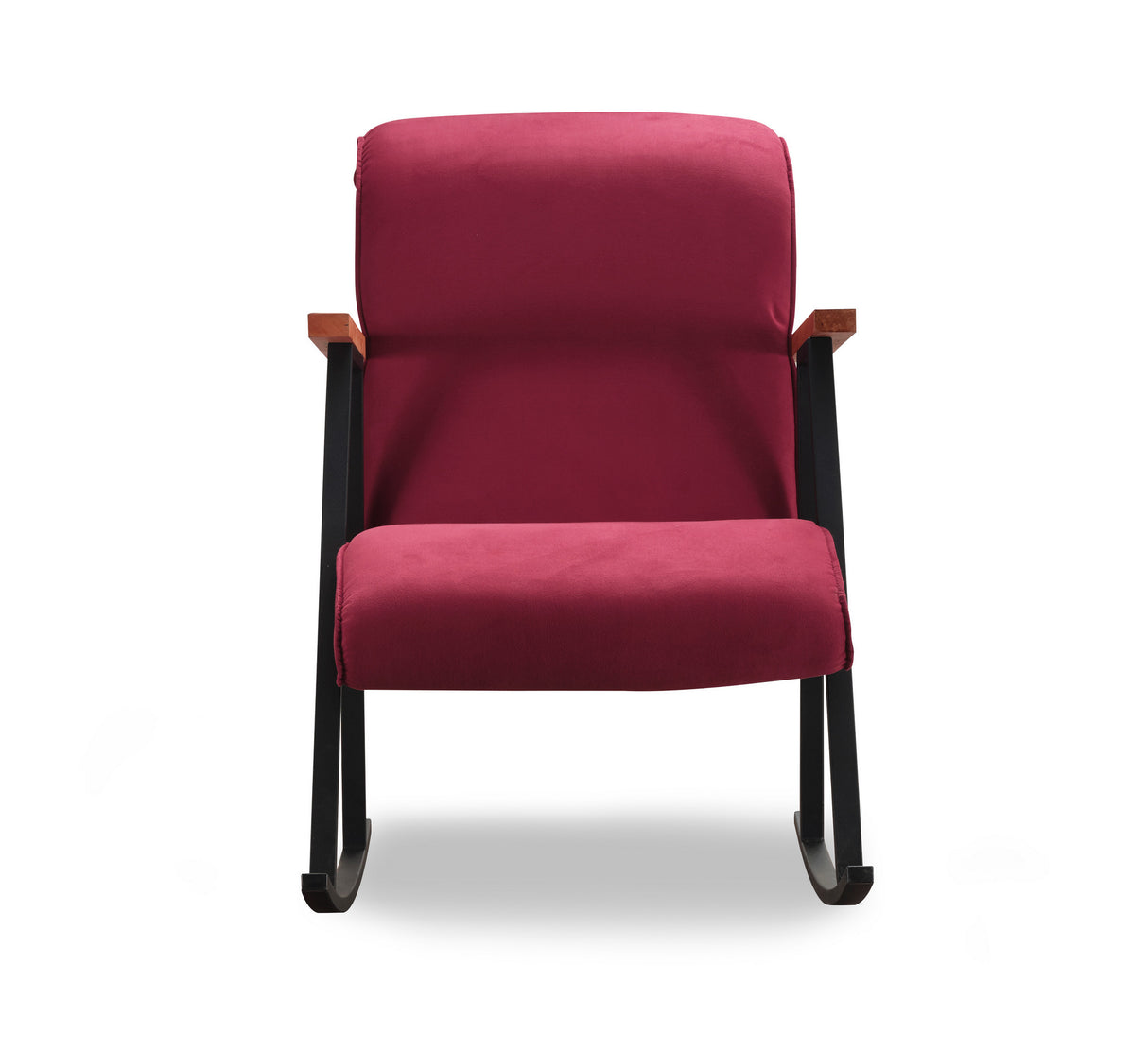 Mecedora retro terciopelo rojo burdeos con reposabrazos de madera de haya Yoka