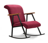 Mecedora retro terciopelo rojo burdeos con reposabrazos de madera de haya Yoka