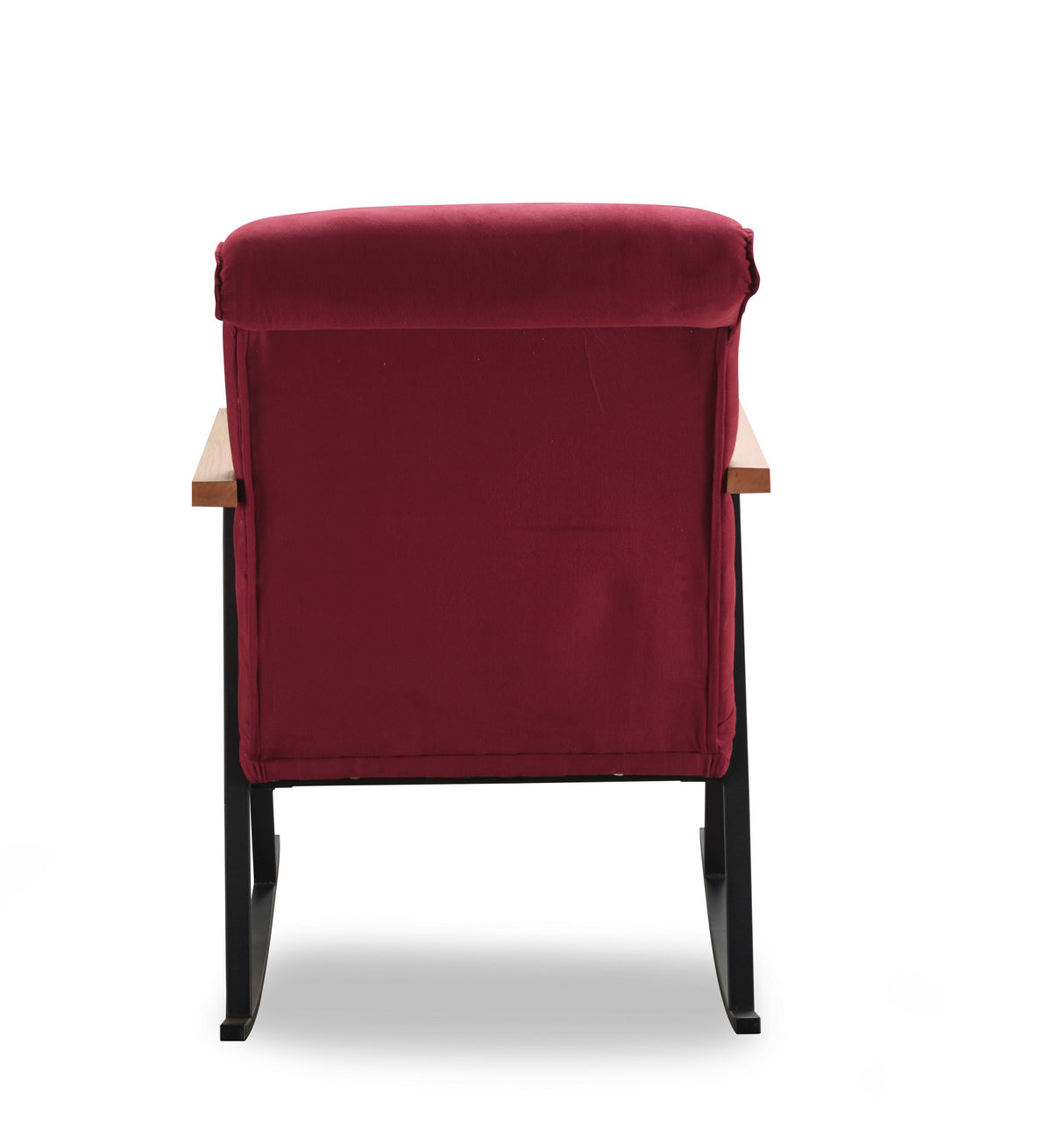 Mecedora retro terciopelo rojo burdeos con reposabrazos de madera de haya Yoka