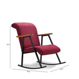 Mecedora retro terciopelo rojo burdeos con reposabrazos de madera de haya Yoka