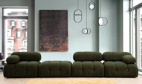 Sofá esquinero modular XXL Bubble con taburete - terciopelo verde 