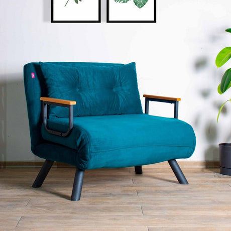 Sillón para dormir escandinavo de tela azul petróleo aspecto lino Sando