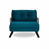 Fauteuils - Scandinavische slaapfauteuil Petrol Blauw stof linnen look Sando - Dimehouse