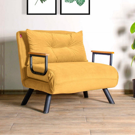 Sillón para dormir escandinavo Tejido amarillo mostaza aspecto lino Sando