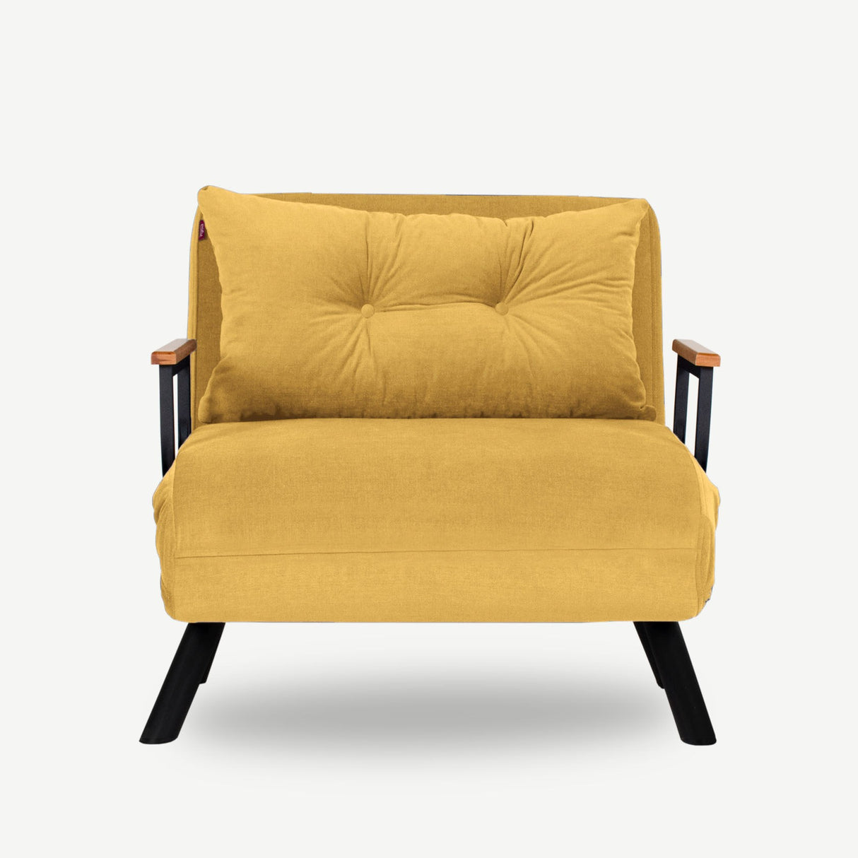 Fauteuils - Scandinavische slaapfauteuil Mosterd Geel stof linnen look Sando - Dimehouse
