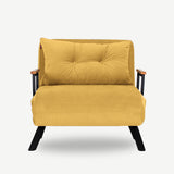 Fauteuils - Scandinavische slaapfauteuil Mosterd Geel stof linnen look Sando - Dimehouse